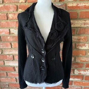 Wool Y2K Button-Up Cardigan with Ruffle Detail